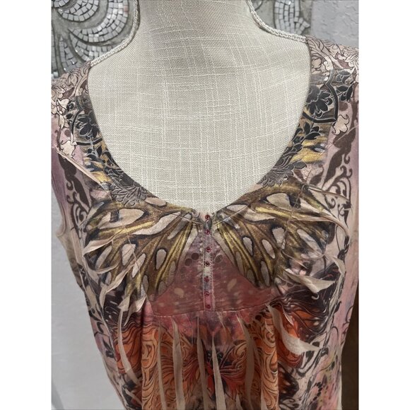Womens Unity World Wear Petite Sleeveless Butterfly Print Top PL - Picture 2 of 8